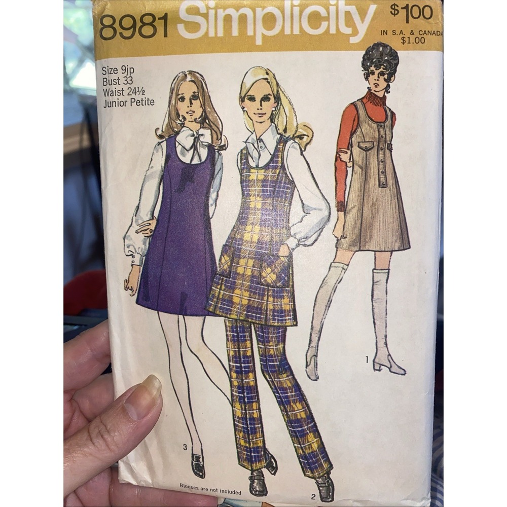 Vintage Simplicity 70s Sewing Pattern 8981 Size 9 Junior Petite Jumper Pants Cut